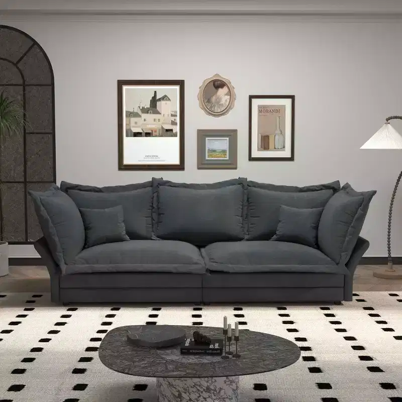 MAYEERTY 90.55 Modern Comfy Upholstered Sofa Cloud Couch,Deep Seat Couches with Multiple Large Sofa Pillows Gray