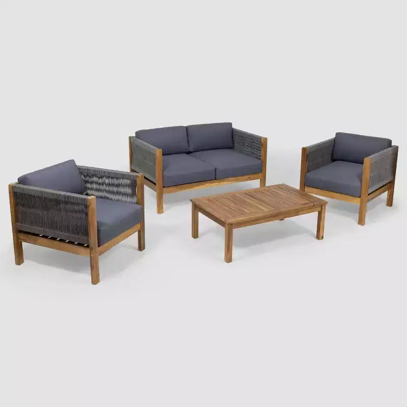 Laurel 4pc Acacia Wood Chat Set - Teak/Gray - Christopher Knight Home