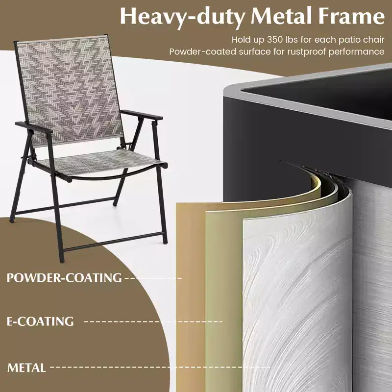 Costway Set of 4 Folding Chairs w/ Armrests Metal Frame for Garden No Assembly Patio
