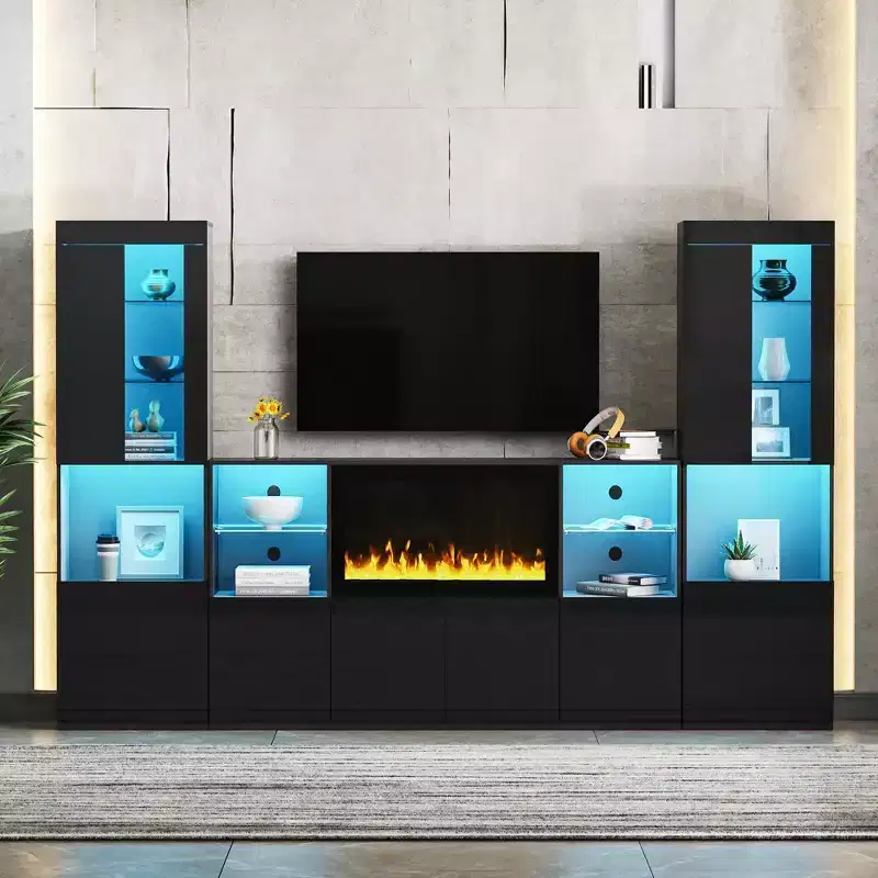 TV Stand with LED Lights and Electric Fireplace for TVs up to 75 Inches