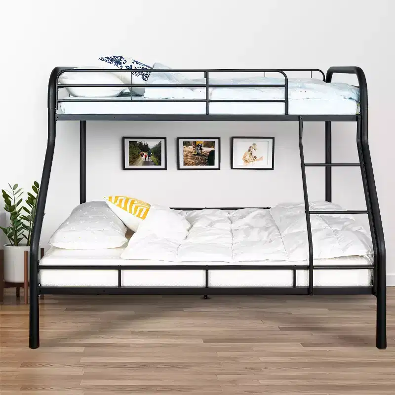 Full Metal Bunk Bed Low Height Safety Design with Guardrails, Angled Ladder and Underbed Storage