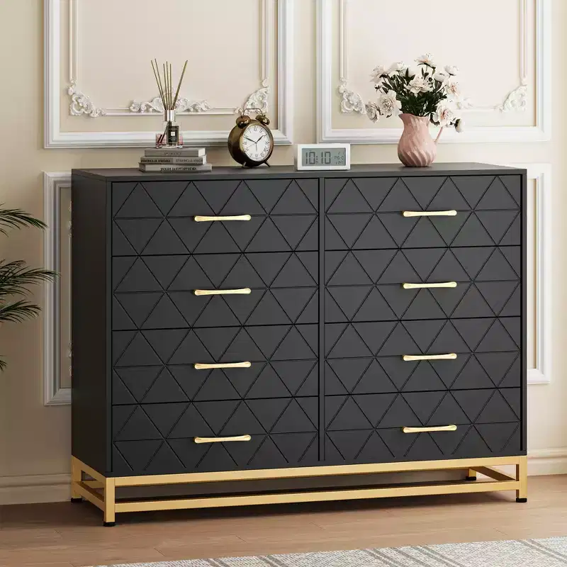 8 Drawer Dresser, Chest of Drawers for Bedroom, Metal Handles and Legs, for Bedroom, Living Room, Entryway, Space Saving