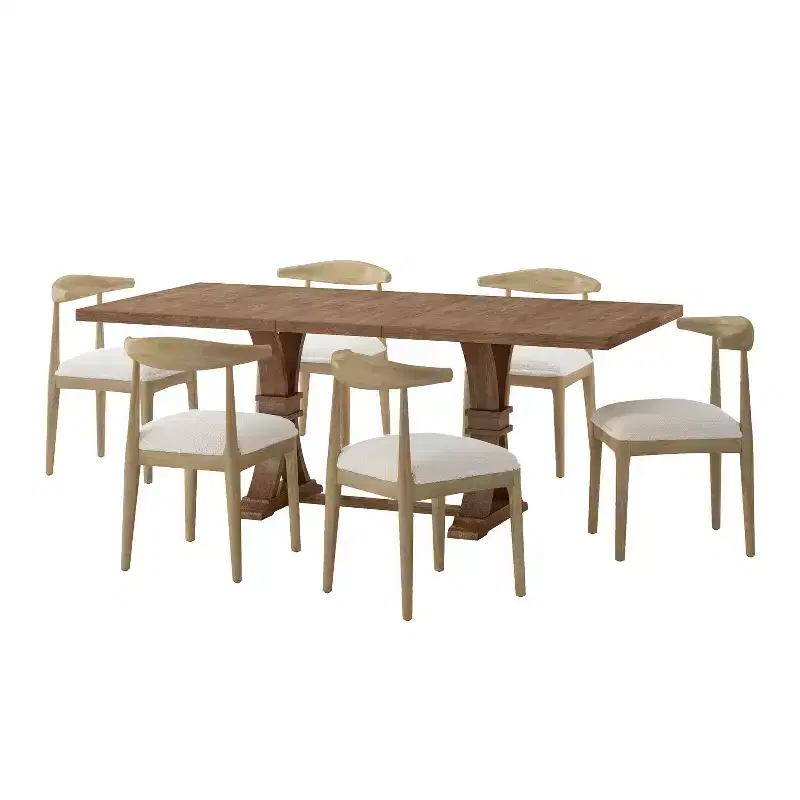 Christopher Knight Home Covey 7 Pieces Contemporary Upholstered Wood Expandable Dining Set