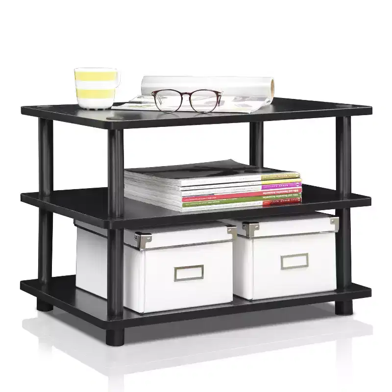 Furinno Easy Assembly 3-Tier Corner TV Stand for TVs up to 25 Storage Shleves CorLiving Blackwood