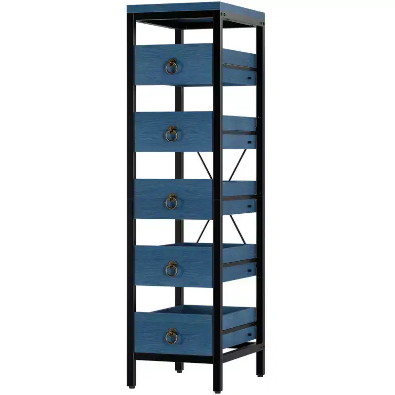 5-Tier Narrow Storage Rack with Pull-Out Drawers