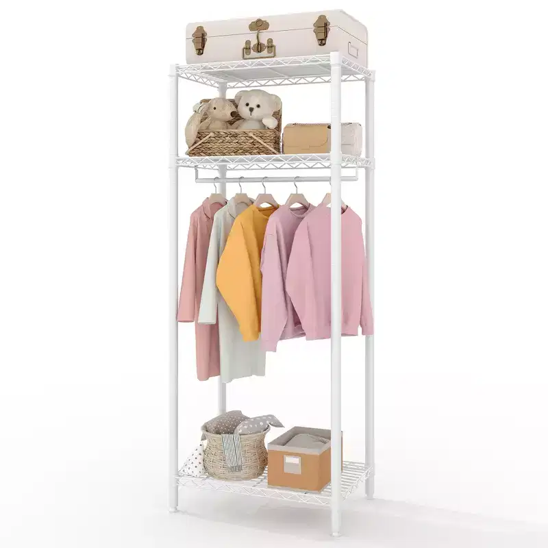 Metal Clothes Rack with Adjustable Shelves, Heavy-Duty 660LB Clothing Organizer for Bedroom, Laundry & Living Room, White
