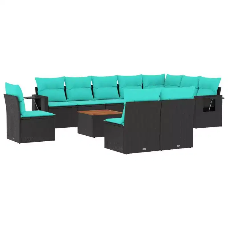 vidaXL 11 Piece Patio Sofa Set with Cushions Black Poly Rattan
