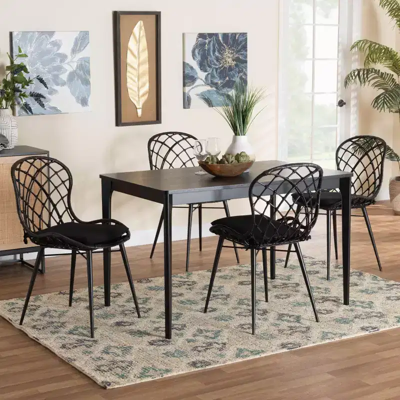 Baxton Studio Sabelle Modern Bohemian Wood and Rattan 5-Piece Dining Set