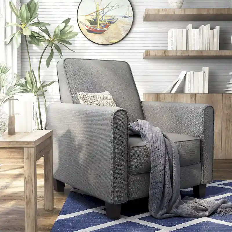 Traditional Push-Back Recliner Chair with Welted Trim & Hidden Footrest, 100% Polyester, 3 Colors