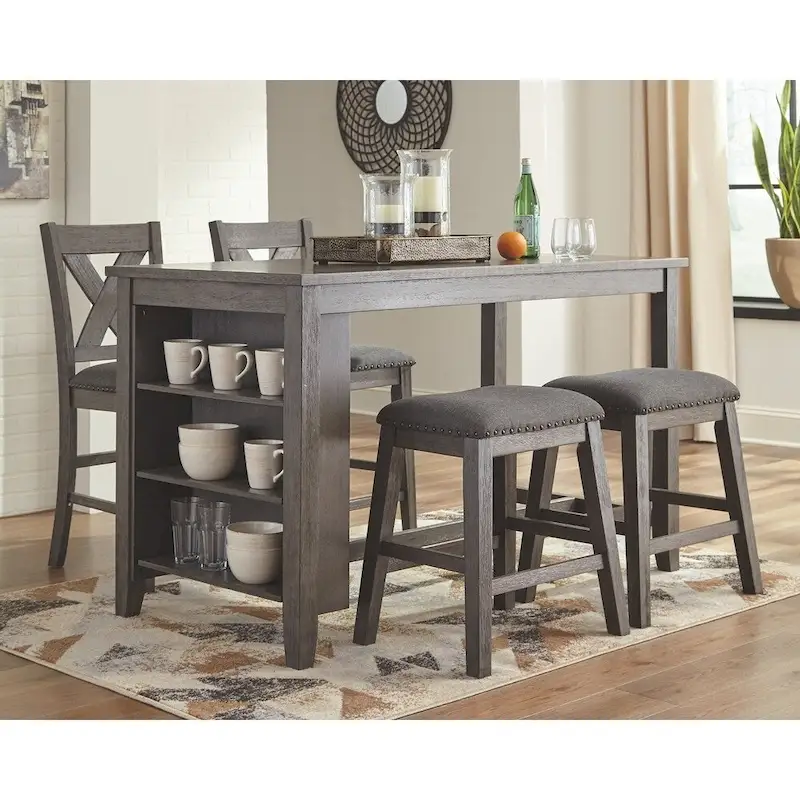 Grey Rectangular Counter Height Dining Table with Side Storage