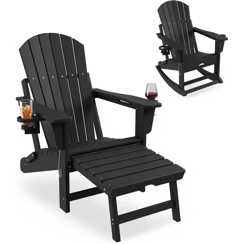 COZONY Adirondack Outdoor Rocking Chair, Folding Design with Cup Holders, HDPE All-Weather
