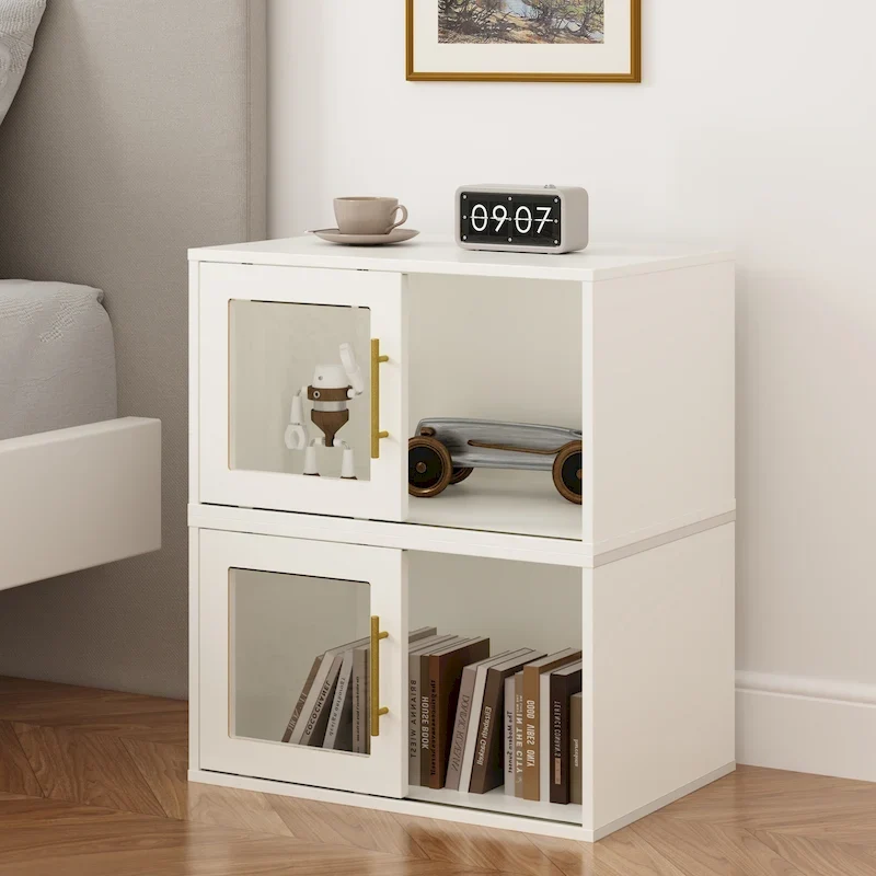Stackable 24-Cube Storage Organizer with Sliding Door