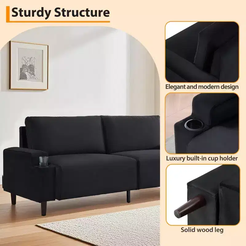 Modern Sofa, 80in Couch- Comfy Sofa with Cup Holders, Deep Seat Sofa Couch for Living Room