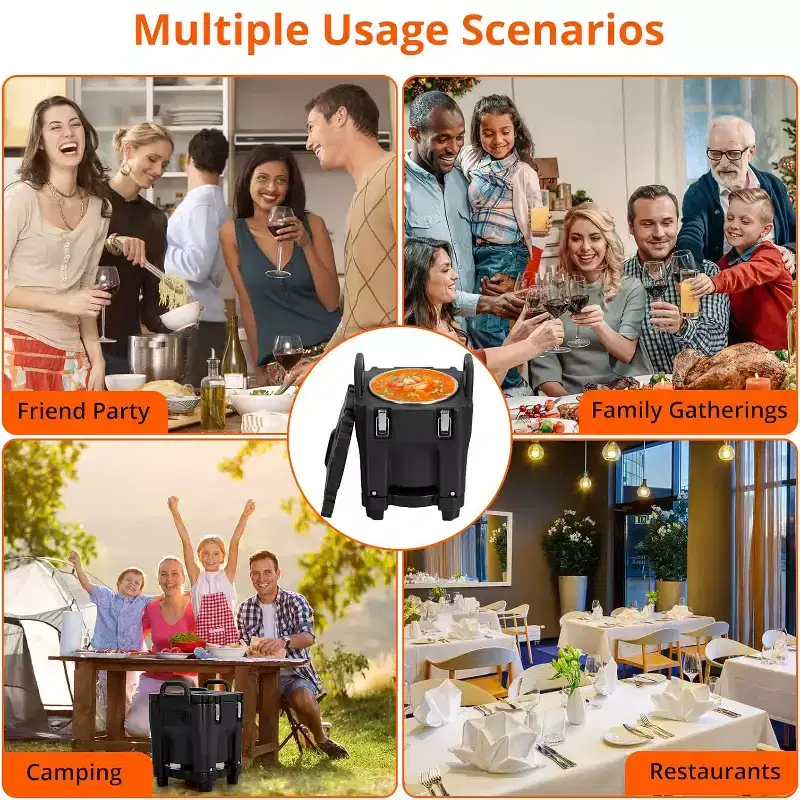 Insulated Food Carrier 22Qt Stackable Hot Box with Spoon and Wheels