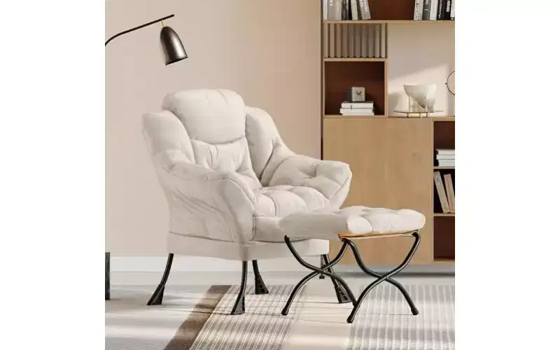 Gray Bicast Leather Lounge Chair with Ottoman – Single Seat