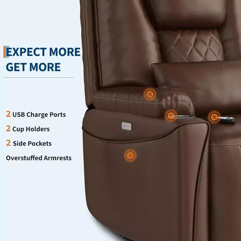 Power Lift Recliner Chair with PU Leather, Charging Ports & Cup Holders
