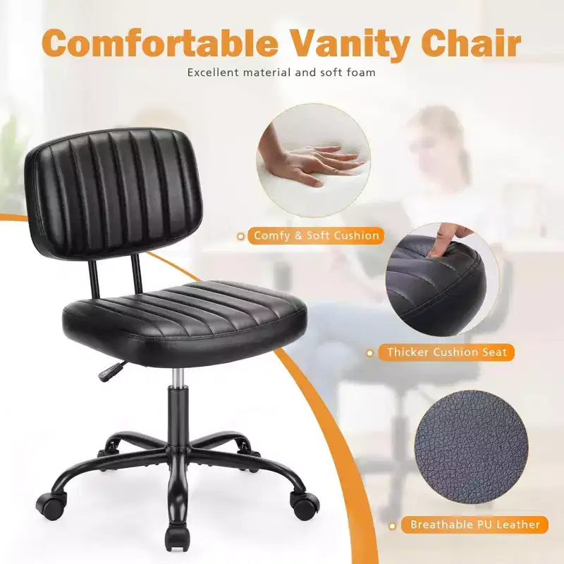 Armless PU Leather Office Chair 360 Swivel Height Adjustable 17.71-21.45