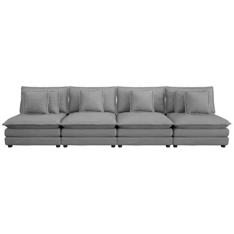 MAYEERTY 141.6 Modern Modular Sofa Upholsteres Corduroy with Four Pillows for Living Room Gray