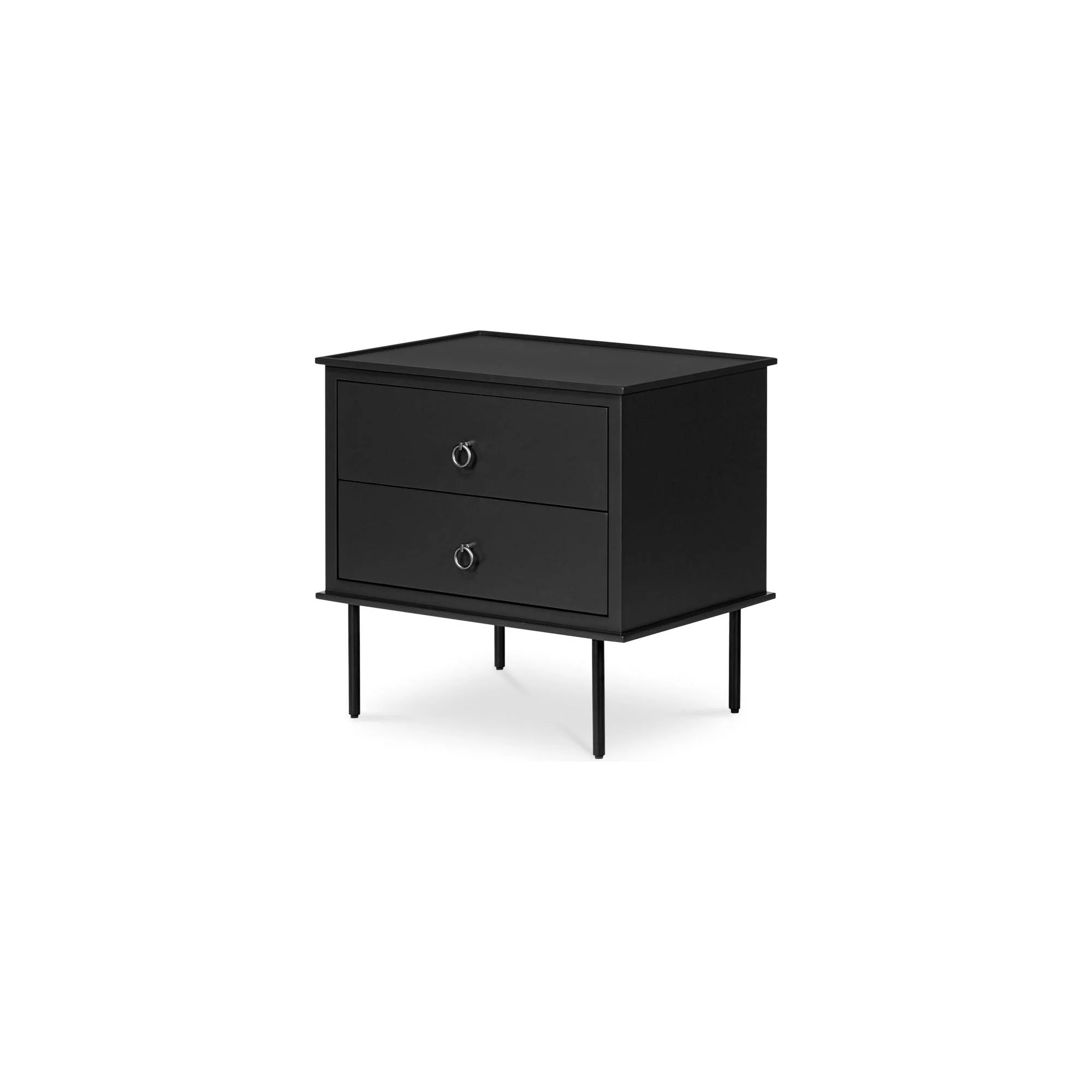 Industrial MDF & Acacia Nightstand with Black Iron Legs & Knock-Style Handle for Bedroom