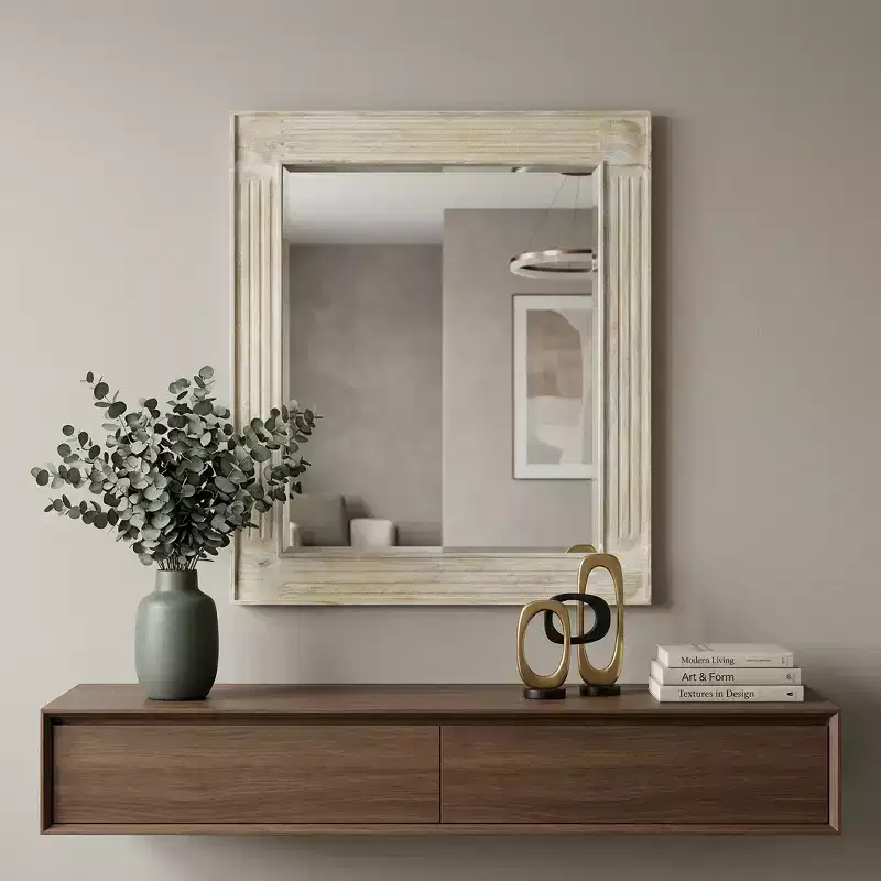 HomeRoots 40 White Solid Wood Framed Accent Mirror