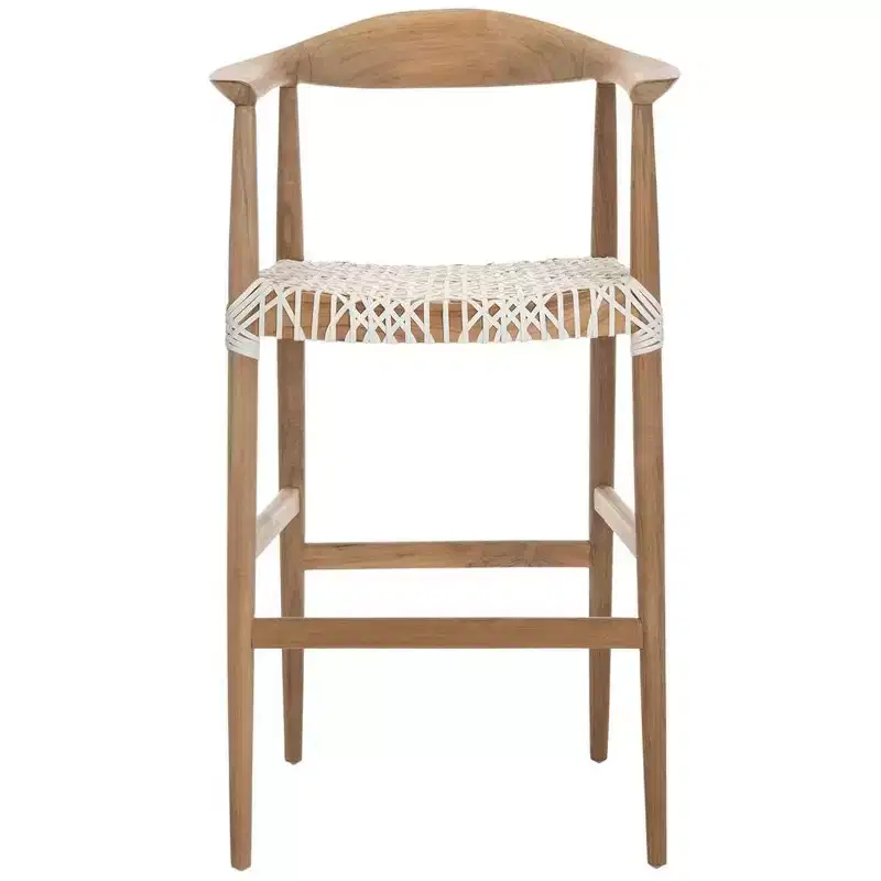 Teak & White Leather Barstool with Arms | 29