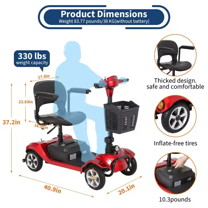 Foldable 4-Wheel Mobility Scooter for Adults, 330LBS Capacity, for Outdoor Use