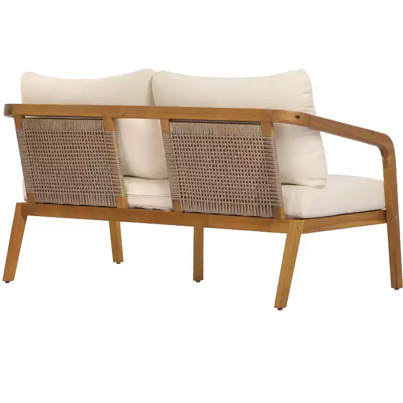 Christopher Knight Home Nolan Patio Acacia Wood and Wicker 2-Piece Loveseat Set with Coffee Table and Cushions