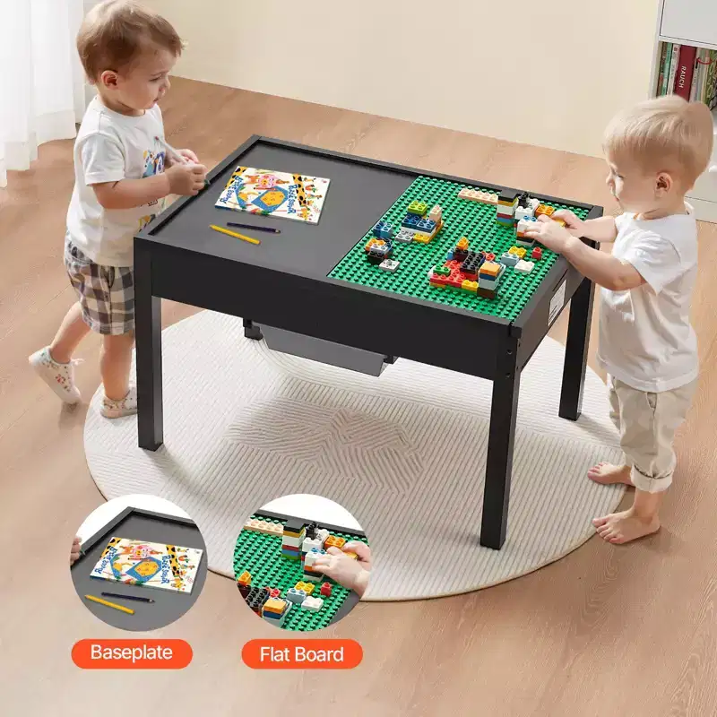 Kids Wooden Activity Table with Double-Sided Top and Storage Bins for Ages 3+