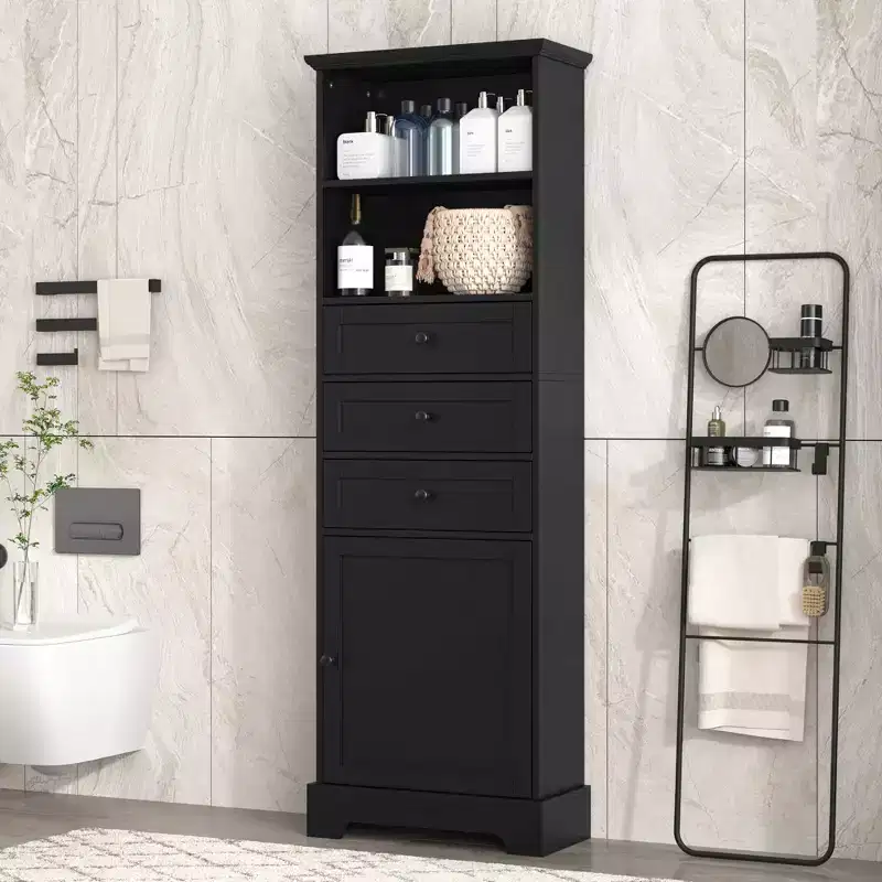 Tall Bathroom Storage Cabinet with 3 Drawers and Adjustable Shelf, Bathroom Organizer for Bathroom, Living Room