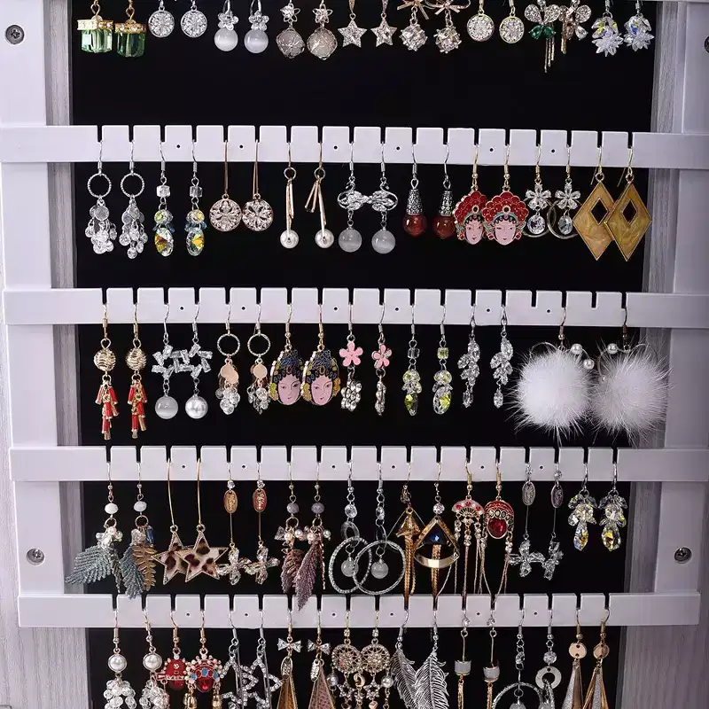 The Whole Surface PVC Film Wall Hanging Door With Lock Jewelry Cabinet Fitting Mirror Cabinet White