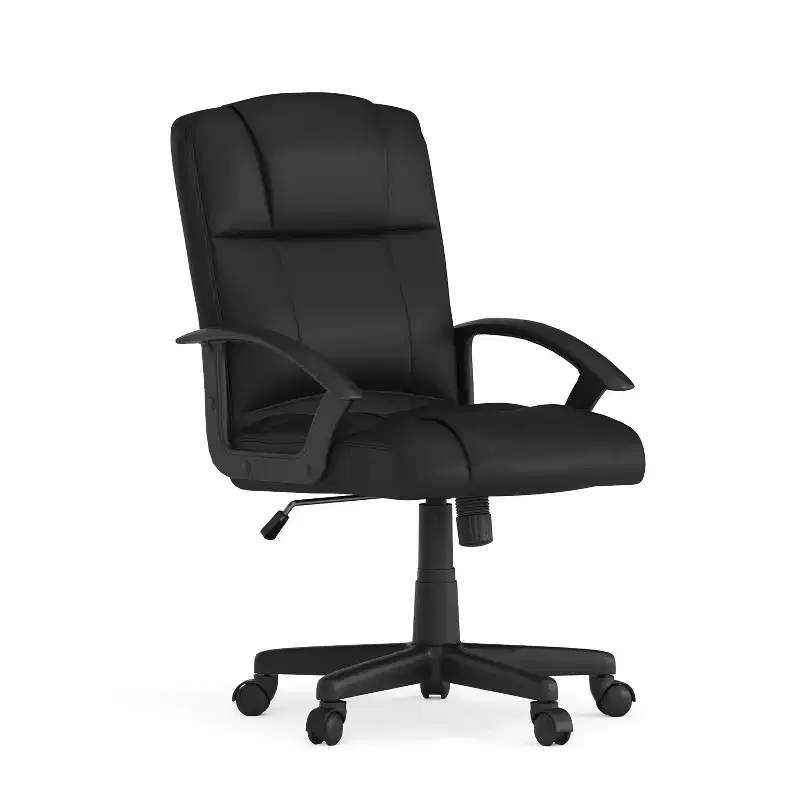 Flash Furniture Coffman Flash Fundamentals Mid-Back Black LeatherSoft-Padded Task Office Chair with Arms