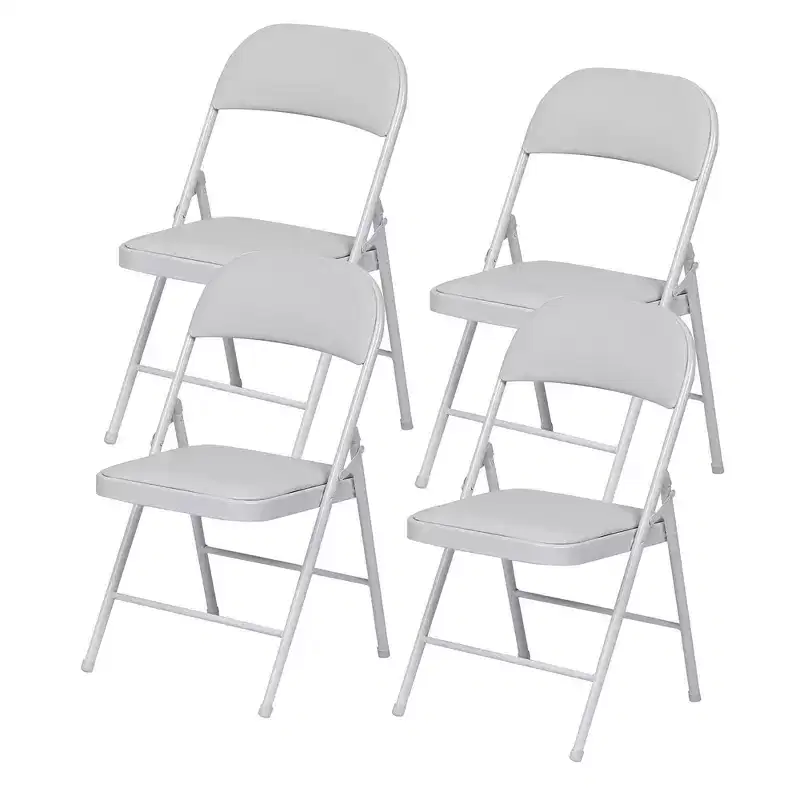 4 Pack Folding Chairs with Padded Seats, Metal Frame with Pu Leather Seat & Back, Capacity 350 lbs, White