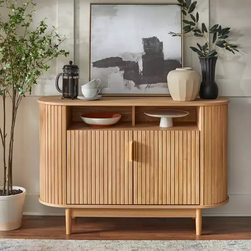 Lifestorey Kendrick Fluted 2 Drawer Oval Buffet Light Oak    
