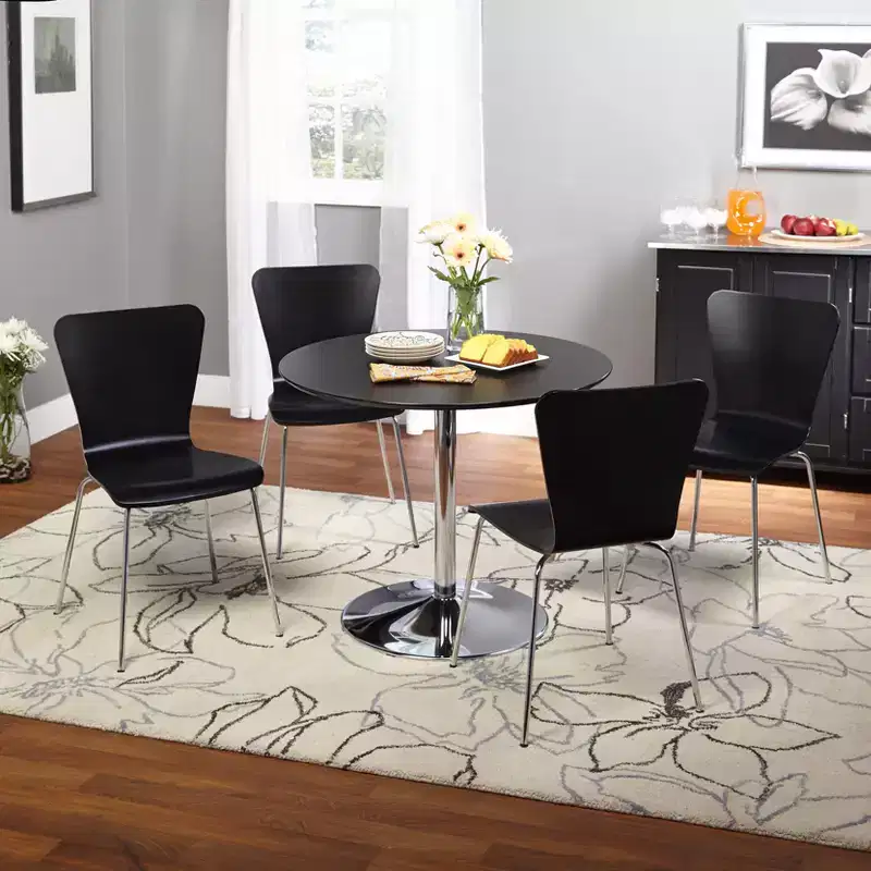 Buylateral 5pc Hillsboro Space Saving 35.4" Round Dining Set with Stackable Chairs Black