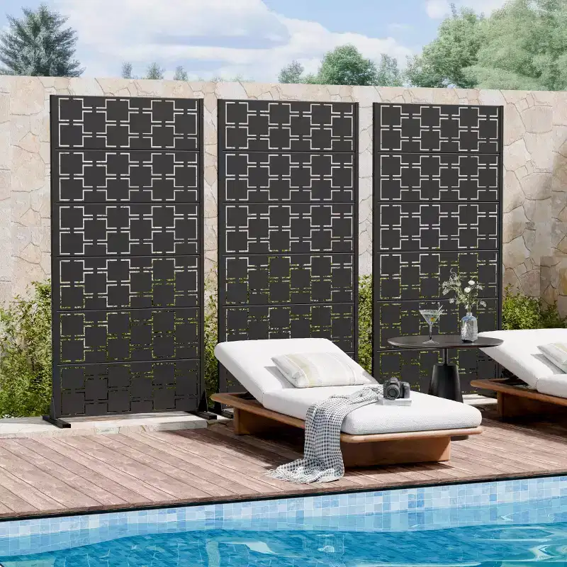MAYEERTY Square 01 Black Galvanized Steel Room Divider, 72x35x16, 6-Piece Double-Sided Decorative Privacy Screen
