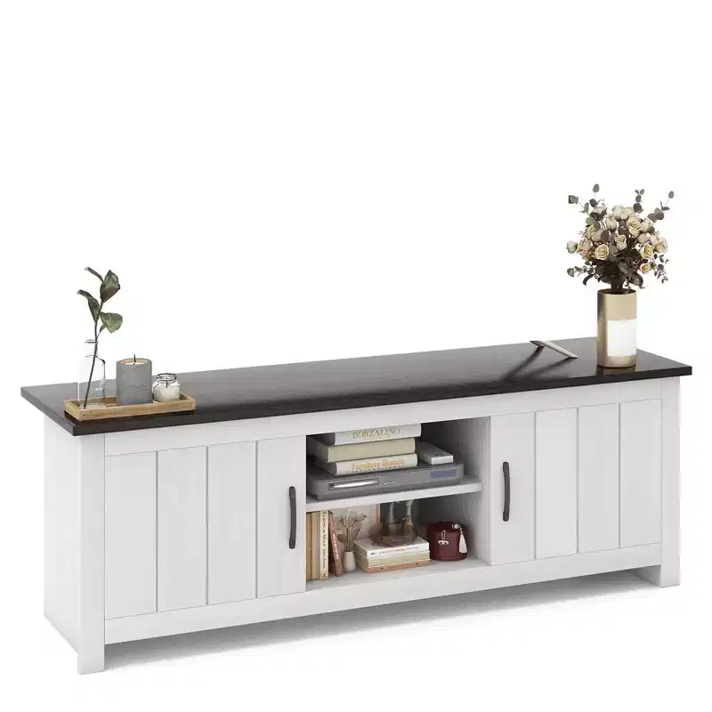 Costway Farmhouse TV Stand for TVs up to 65 Media Console Center w/ Doors Cubbies