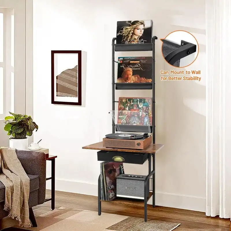 MDF Record Player Stand with Vinyl Storage 13.8