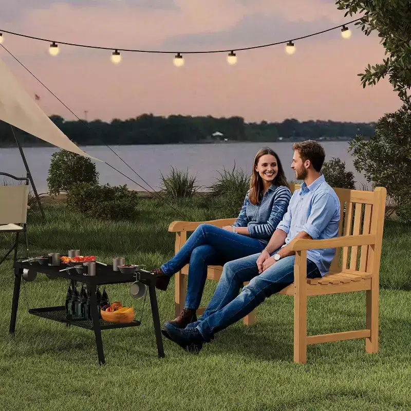 Tree City Teak Wood Outdoor Bench, 2-Person Patio Seating with Ergonomic Design, Weather-Resistant & Durable Teak Garden Bench