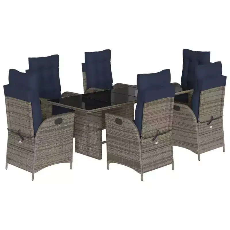 vidaXL Patio Dining Set with Cushions Outdoor Garden Seating Gray Poly Rattan