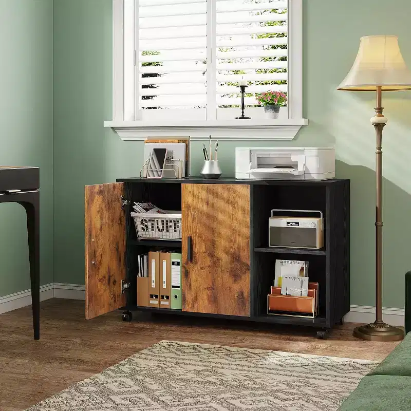 Office Storage Cabinet with Doors and Shelves - Lateral Printer Stand