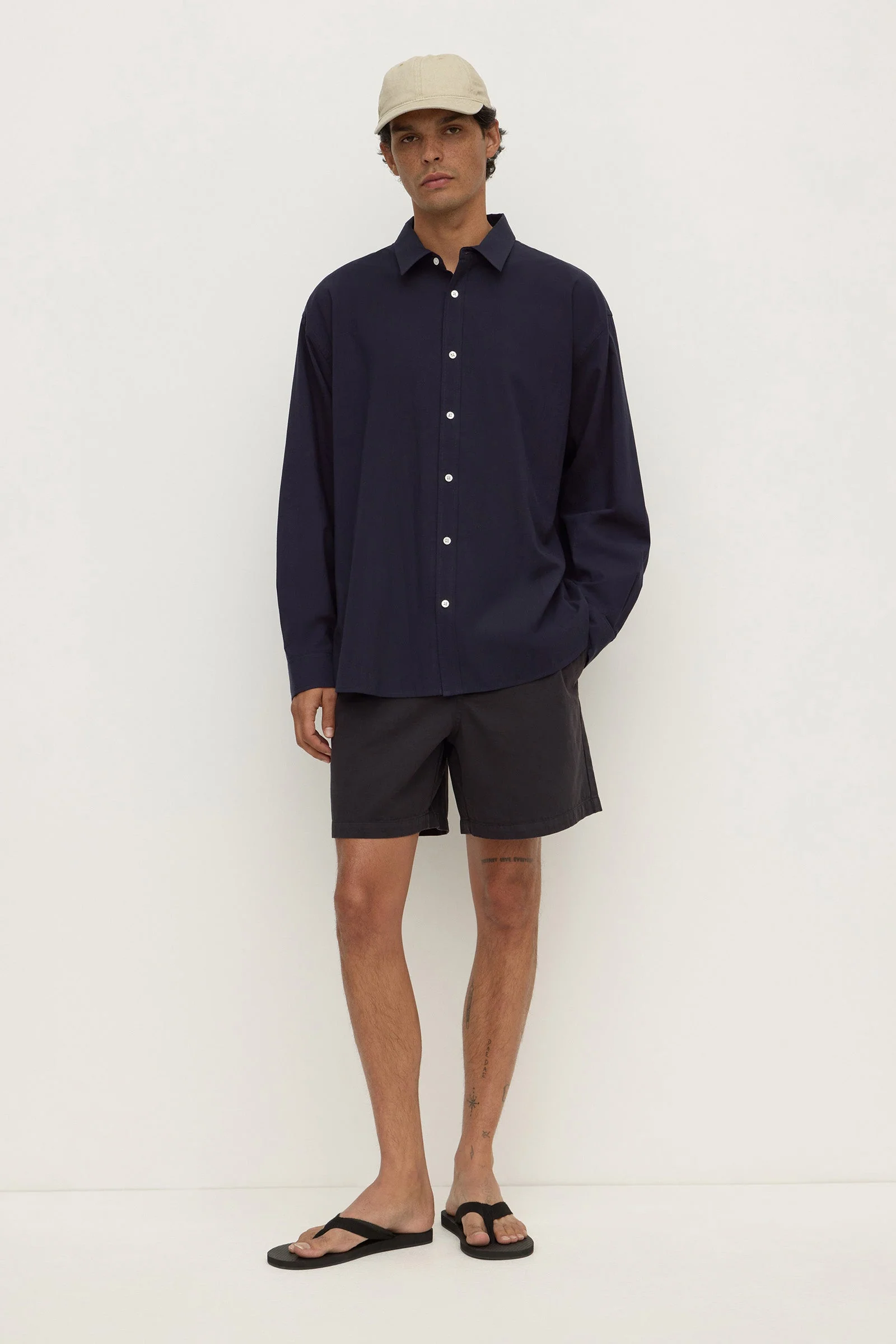 True Navy Cotton Voile Long Sleeve Shirt