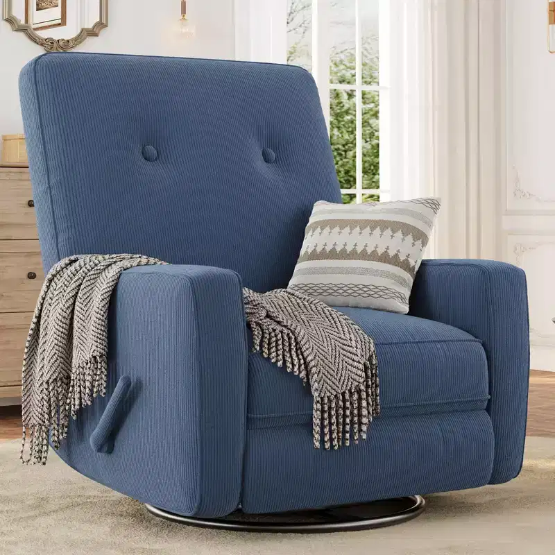 Modern 3-in-1 Swivel Glider Recliner, 360 Rocking Chair w/ Adjustable Backrest & Footrest, Upholstered Armchair for Nursery, Living Room, Bedroom