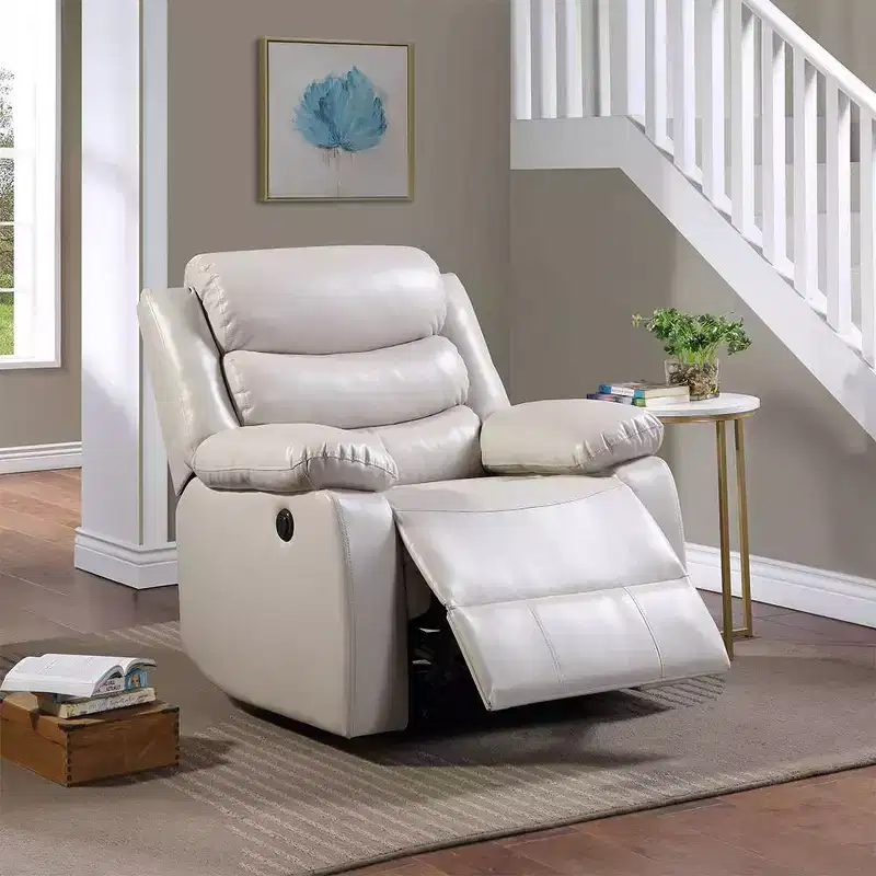Beige Armless Accent Chair, Faux Leather, Single Seat