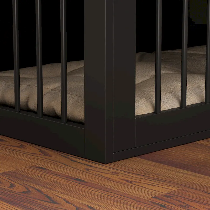 Black Wooden Dog Crate with Cushion Bench Top, Single Dog, 47.2