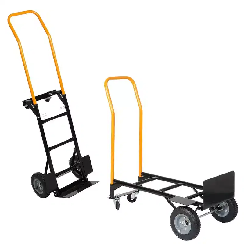 2-in-1 Industrial Flatbed Cart, Heavy Duty Dolly with Telescoping Handle and Swivel Locking Wheels