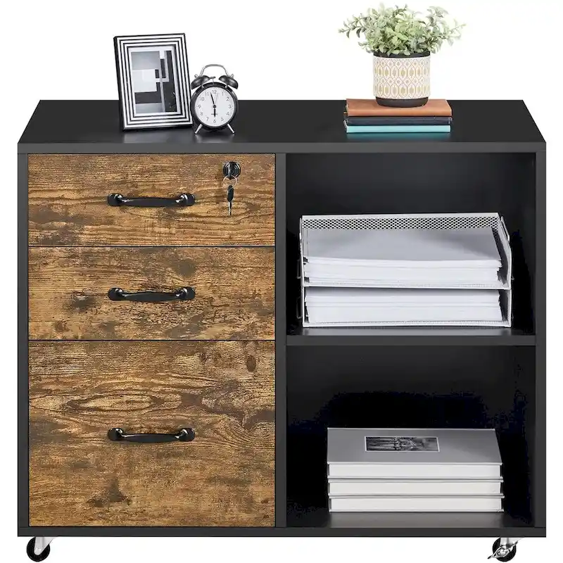 Rolling File Cabinet with 3 Drawers and 2 Shelves