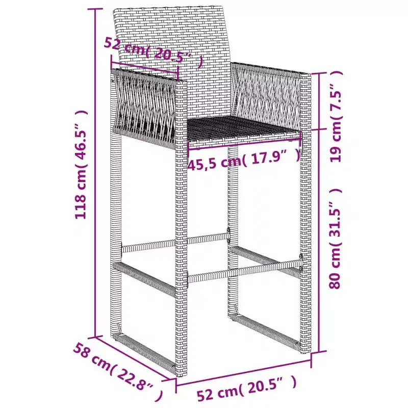 vidaXL Garden Bar Stool PE rattan, powder-coated steel, 100% polyester
