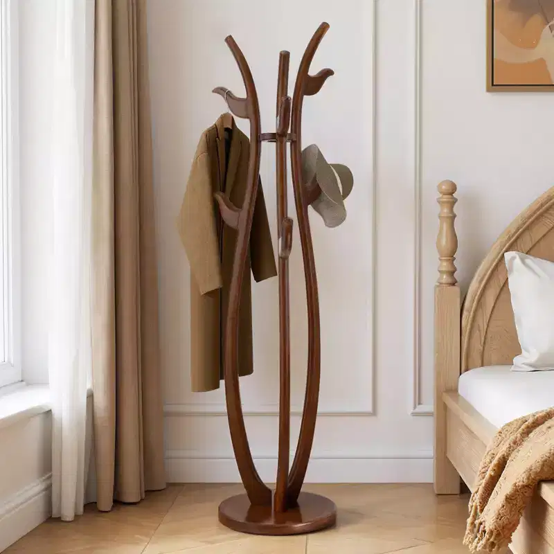 Bekrvio S-shaped Creative Freestanding Coat Rack Solid Wood Coat Tree with 6 Hooks and Sturdy Round Base, Coat Stands for Coats, Hats & Bags