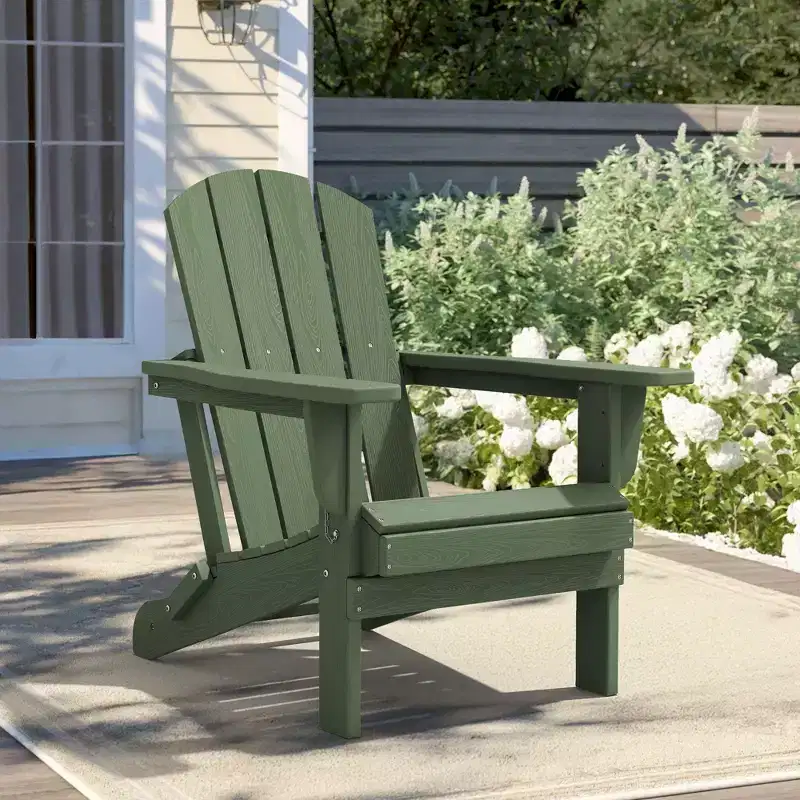 Hyleory HDPE Folding Adirondack Chair  Weather-Resistant Outdoor Lounge Chair