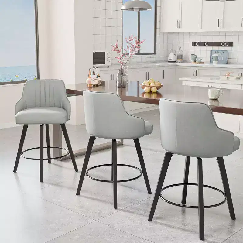 Karl Home Thick Padded Cushion Wood Legs Modern Bar Stool with 360 Rotation